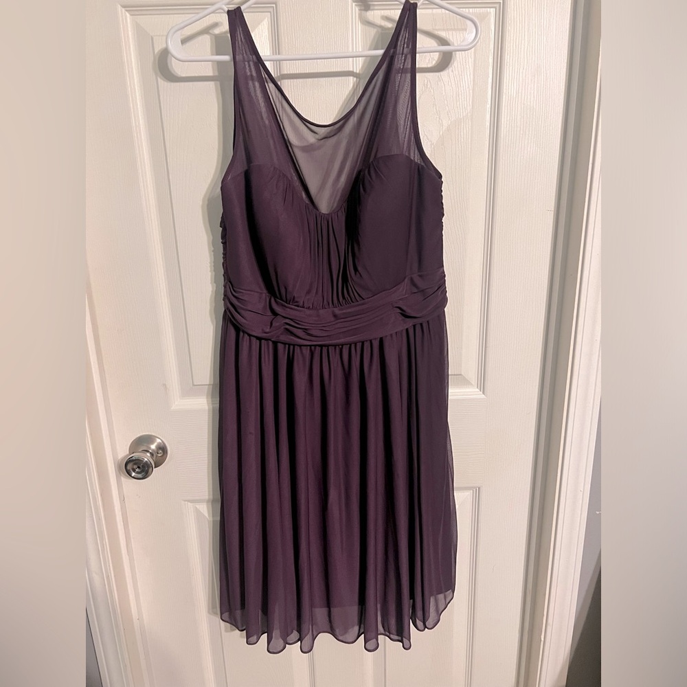 DAVID'S BRIDAL Sleeveless Dress size 14 plum sweetheart sheer neckline chiffon